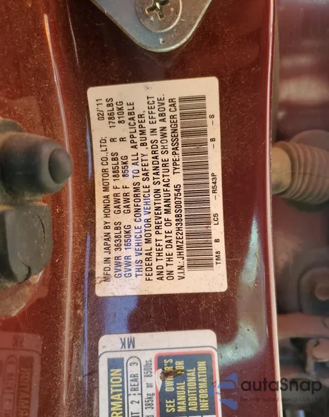 2011 Honda Insight из США, поврежденный, VIN JHMZE2H38BS007545